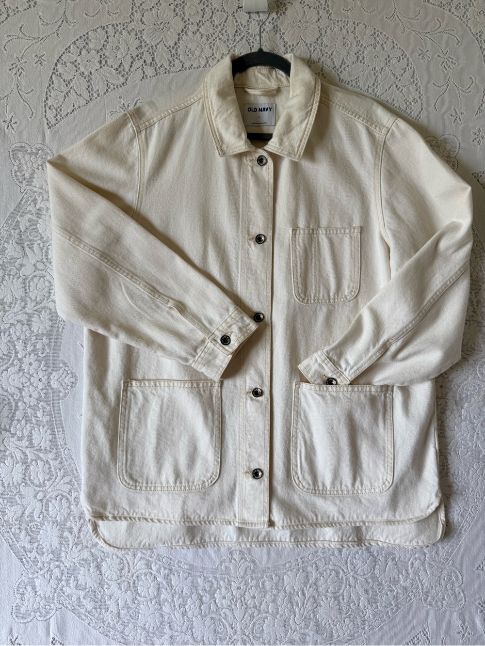 Old Navy Women’s Cotton Off White Utility Chore Workwear Barn Jacket Large